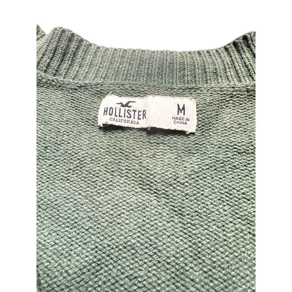Y2k Hollister Argyle Knit Green/Blue Slight Crop Cardigan Sweater Size Medium - Picture 3 of 14